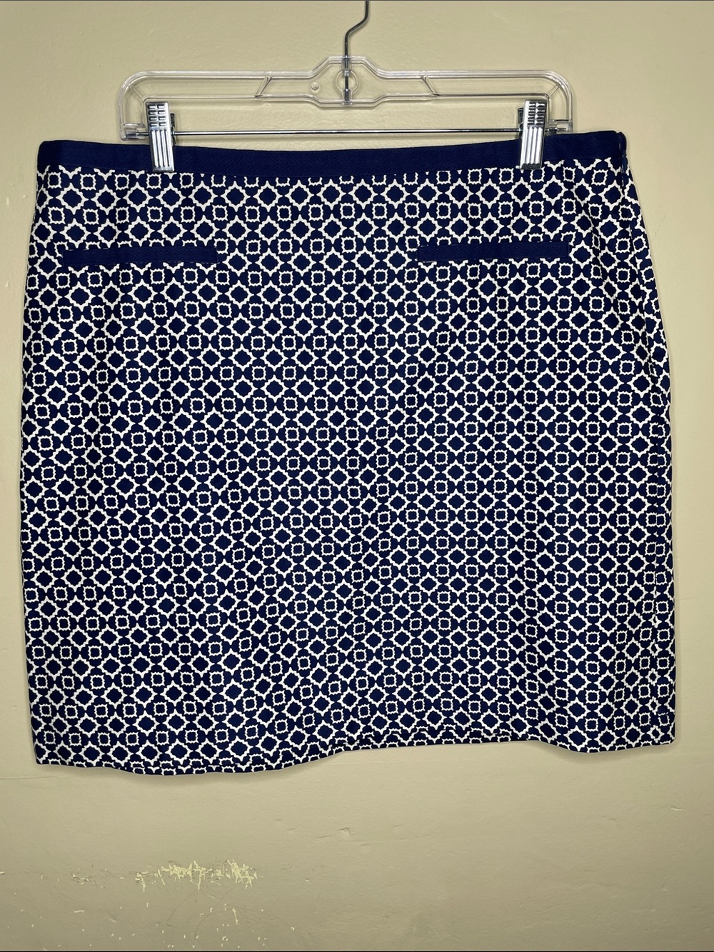 TALBOTS Navy Blue & White Geometric Print Corporate Pencil Skirt NWT 14